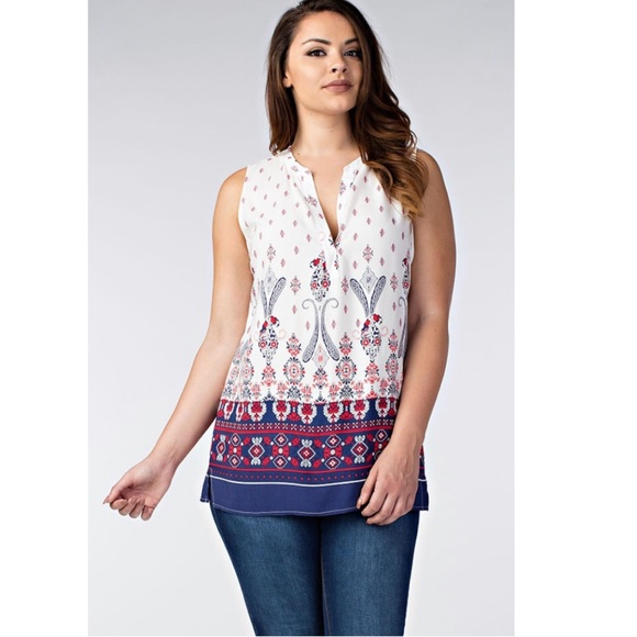 Plus Size Ivory Red Paisley Tunic - Picture 2 of 3